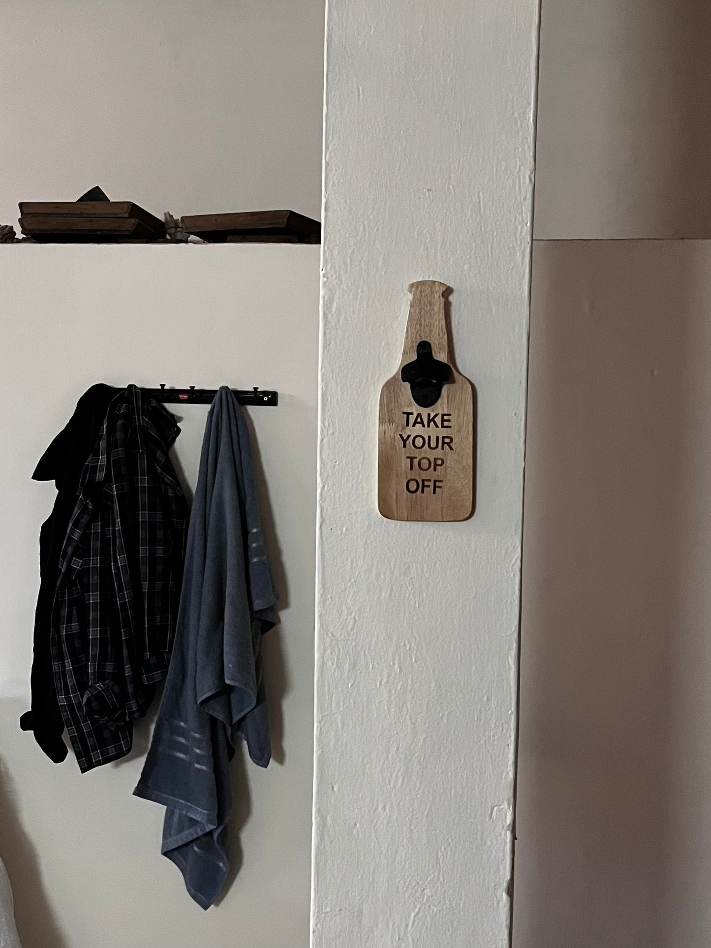 Custom wall mounted beer opener ( top off)